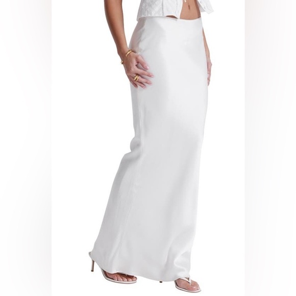 House of CB Sydel White Satin Bias Cut Maxi Skirt, Large - Picture 3 of 5